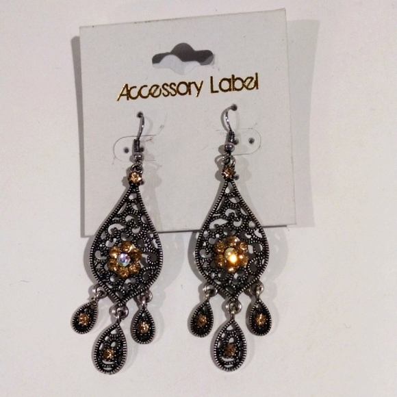Filigree Luxe Teardrop Earrings with Crystals & Beaded Tassels Women's Jewelry - Picture 4 of 8